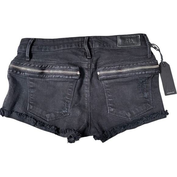 RtA x Harrods Cutoff Shorts Size 24 Black Denim Distressed NWT LA Made - Picture 2 of 6